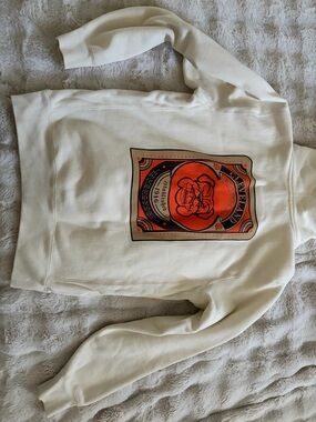 Cream Graphic Pullover Sweatshirt with Orange Retro Print